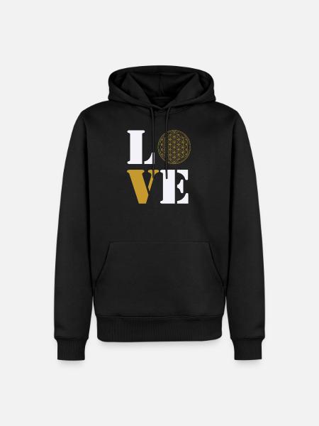Love Lebensblume - Männer Premium Bio Hoodie - Schwarz