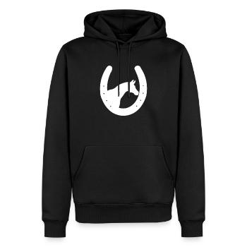 Fer à cheval tête de cheval amoureux cadeau - Sweat à capuche Premium bio Homme - noir - Devant - Nico (187cm)