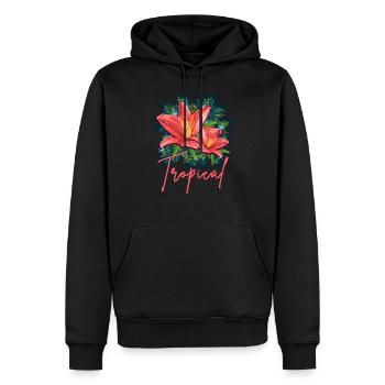 Jungle Leafs Tropical Design- Hibiskus + Dschungel - Männer Premium Bio Hoodie - Schwarz - Vorne - Nico (187cm)