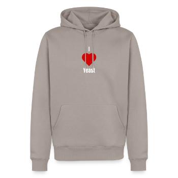 I love Yeast | Present for Pharma Scientists - Men’s Premium Organic Hoodie - taupe - Front - Nico (187cm)
