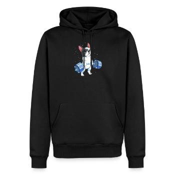 Bulldog français de remise en forme musculaire - Sweat à capuche Premium bio Homme - noir - Devant - Nico (187cm)