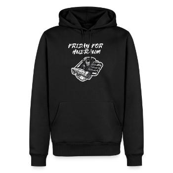Friday for Hubraum | Gegenbewegung - Autofahrer - Männer Premium Bio Hoodie - Schwarz - Vorne - Nico (187cm)