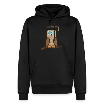 braune Eule Hedwig mit Sonnenbrille | Eulen Design - Männer Premium Bio Hoodie - Schwarz - Vorne - Nico (187cm)