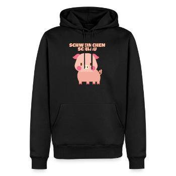 Schweinchen Schlau, ein rosa Schwein - Männer Premium Bio Hoodie - Schwarz - Vorne - Nico (187cm)