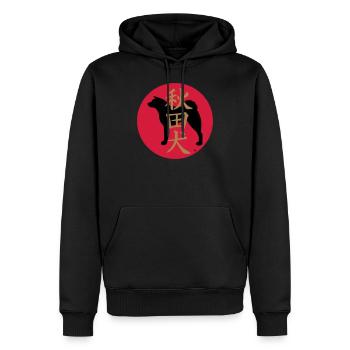 Akita Silhouette, Kanji und die aufgehende Sonne. Vektor - Männer Premium Bio Hoodie - Schwarz - Vorne - Nico (187cm)