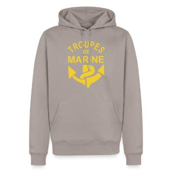 Marine Troops - Men’s Premium Organic Hoodie - taupe - Front - Nico (187cm)