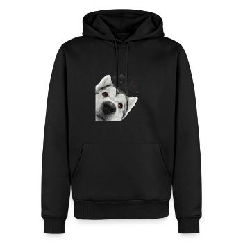 Curieux Alaskan Malamute chien - Sweat à capuche Premium bio Homme - noir - Devant - Nico (187cm)