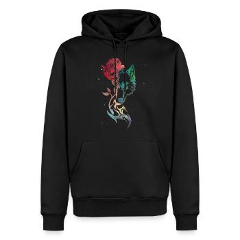 loup and rose - Sweat à capuche Premium bio Homme - noir - Devant - Nico (187cm)