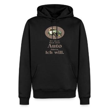 Ich muss kein altes Auto fahren. Ich will! - Männer Premium Bio Hoodie - Schwarz - Vorne - Nico (187cm)