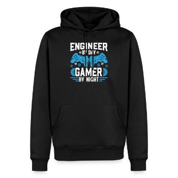 Ingénieur By Day Gamer By Night - Sweat à capuche Premium bio Homme - noir - Devant - Nico (187cm)