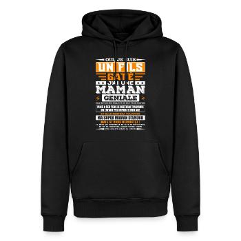 CADEAU MAMAN POUR SON FILS - Sweat à capuche Premium bio Homme - noir - Devant - Nico (187cm)