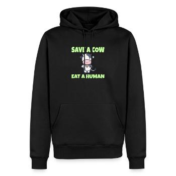 VEGAN: Save a Cow eat a Human - Männer Premium Bio Hoodie - Schwarz - Vorne - Nico (187cm)