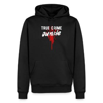 TRUE CRIME: True Crime Junkie - Männer Premium Bio Hoodie - Schwarz - Vorne - Nico (187cm)