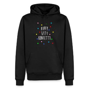 Heureux avec la fête des confettis disant confettis dictons - Sweat à capuche Premium bio Homme - noir - Devant - Nico (187cm)