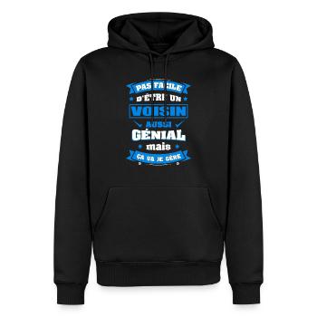 VOISIN GÉNIAL - Sweat à capuche Premium bio Homme - noir - Devant - Nico (187cm)