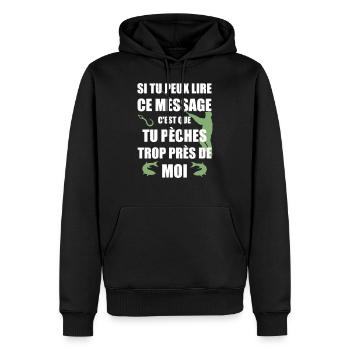T-shirt pèche humour - Sweat à capuche Premium bio Homme - noir - Devant - Nico (187cm)