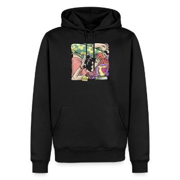 Logement de boîte de fille d’étudiant. T-shirts, sweats à capuche, cadeaux - Sweat à capuche Premium bio Homme - noir - Devant - Nico (187cm)