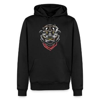 Wildschwein Eber Motorrad I Biker - Männer Premium Bio Hoodie - Schwarz - Vorne - Nico (187cm)