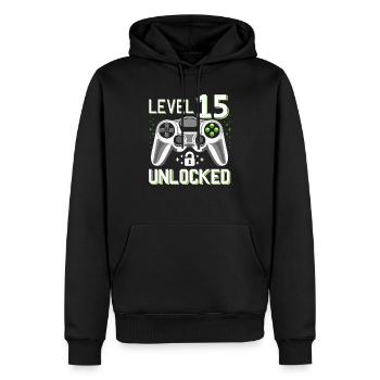 Cadeau de joueur de niveau 15 de 15e anniversaire - Sweat à capuche Premium bio Homme - noir - Devant - Nico (187cm)