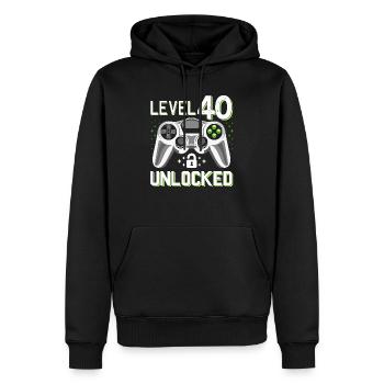 40 anniversaire niveau 40 cadeau de joueur - Sweat à capuche Premium bio Homme - noir - Devant - Nico (187cm)