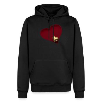 Goldenes Herz in rotem Herz schräg von oben - Männer Premium Bio Hoodie - Schwarz - Vorne - Nico (187cm)