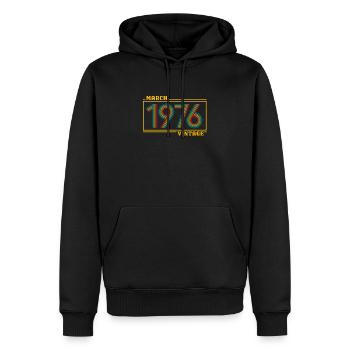 Birthday March 1976 Vintage 45 years old - Men’s Premium Organic Hoodie - black - Front - Nico (187cm)
