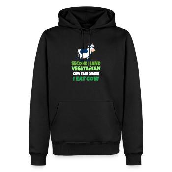Carnivore Diet Anti-Vegan : Second Hand Vegetarian - Men’s Premium Organic Hoodie - black - Front - Nico (187cm)
