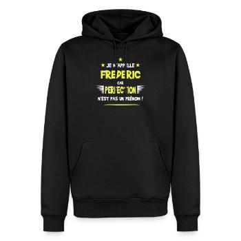 Frederic cadeau humour et drôle - Sweat à capuche Premium bio Homme - noir - Devant - Nico (187cm)