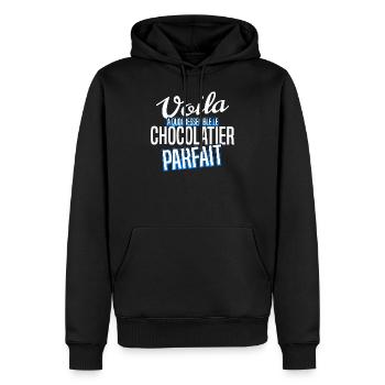 Chocolatier - Sweat à capuche Premium bio Homme - noir - Devant - Nico (187cm)