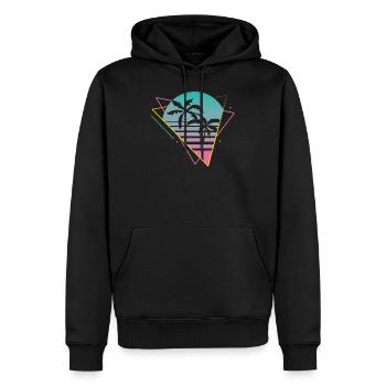 Vaporwave palmiers coucher de soleil Retro Neon 80s - Sweat à capuche Premium bio Homme - noir - Devant - Nico (187cm)