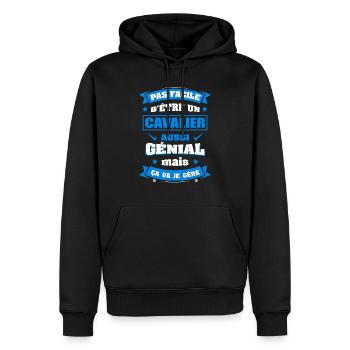 CAVALIER GÉNIAL - Sweat à capuche Premium bio Homme - noir - Devant - Nico (187cm)