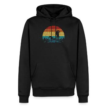 Retro Wandern Wanderer Trek Outdoor Bergklettern - Männer Premium Bio Hoodie - Schwarz - Vorne - Nico (187cm)