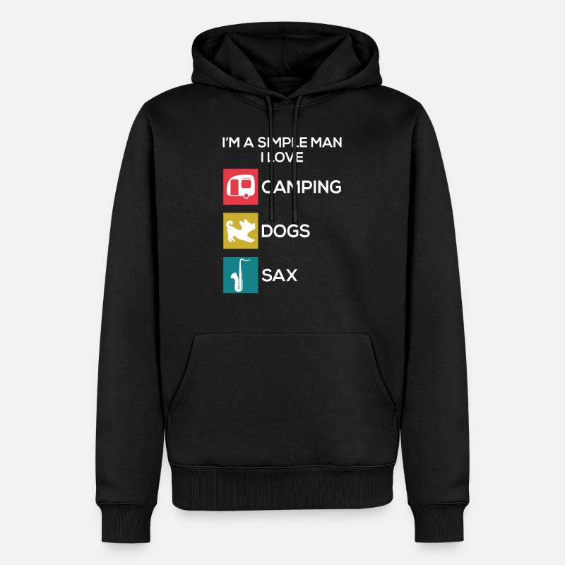 Saxophone Camping Chiens Hommes - Sweat à capuche Premium bio Homme - noir