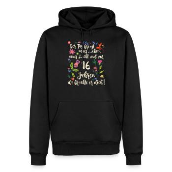 16. Geburtstag schöner Spruch mit floralem Muster - Männer Premium Bio Hoodie - Schwarz - Vorne - Nico (187cm)