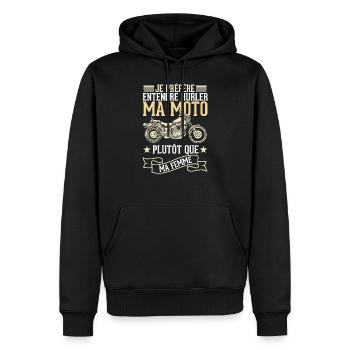 je préfère entendre hurler ma moto plutôt que ma - Sweat à capuche Premium bio Homme - noir - Devant - Nico (187cm)
