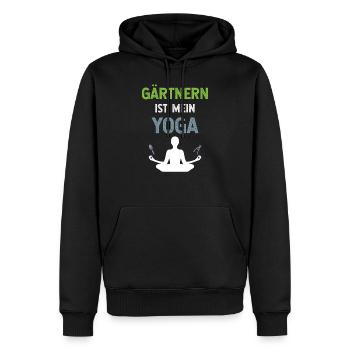 Gärtnern ist mein Yoga Mann mit Schaufel Schere - Männer Premium Bio Hoodie - Schwarz - Vorne - Nico (187cm)