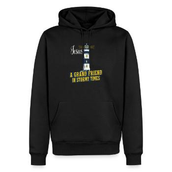 Christianity Jesus Lighthouse Jésus a grand ami - Sweat à capuche Premium bio Homme - noir - Devant - Nico (187cm)