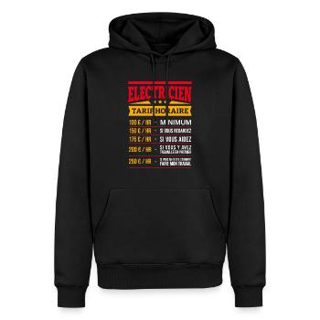 TARIF HORAIRE ÉLECTRICIEN - Sweat à capuche Premium bio Homme - noir - Devant - Nico (187cm)