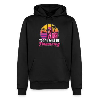 Aujourd’hui sera Flamazing Rose Flamingo Chuchoteur - Sweat à capuche Premium bio Homme - noir - Devant - Nico (187cm)