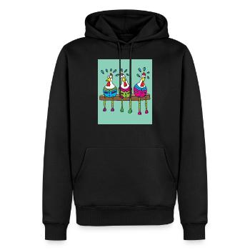 Poulets fous drôles - Sweat à capuche Premium bio Homme - noir - Devant - Nico (187cm)