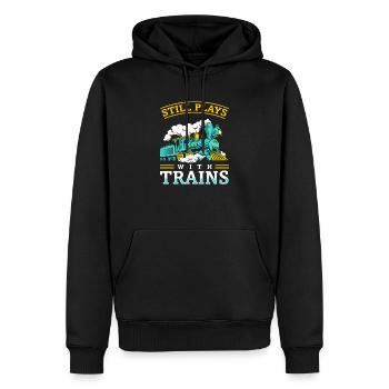 Still Plays With Trains Modeleisenbahn - Männer Premium Bio Hoodie - Schwarz - Vorne - Nico (187cm)