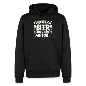 Ich frage mich, ob Bier über mich zu alkoholisch denkt - Männer Premium Bio Hoodie - Schwarz - Vorne - Nico (187cm)