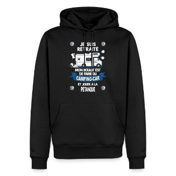 Camping car pétanque retraite - Sweat à capuche Premium bio Homme - noir - Devant - Nico (187cm)