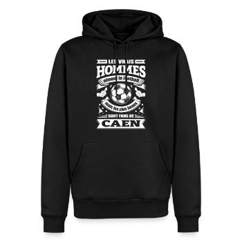 LES VRAIS HOMMES SONT FANS DE CAEN - Sweat à capuche Premium bio Homme - noir - Devant - Nico (187cm)