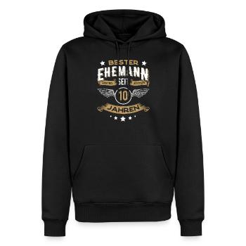 Bester Ehemann seit 10 Jahren Geschenk - Männer Premium Bio Hoodie - Schwarz - Vorne - Nico (187cm)