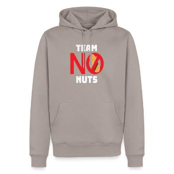Team No Nuts Nüsse Nuss Nussalergie - Männer Premium Bio Hoodie - Taupe - Vorne - Nico (187cm)