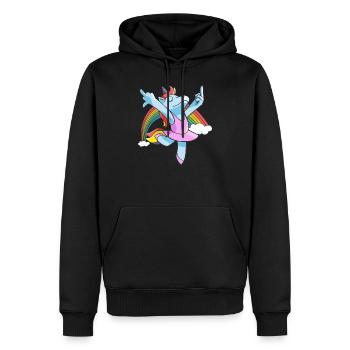 Funny Unicorn Middle Finger Rainbow - Men’s Premium Organic Hoodie - black - Front - Nico (187cm)