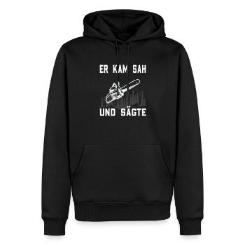 Er Kam sah und Sägte Kettensäge - Männer Premium Bio Hoodie - Schwarz - Vorne - Nico (187cm)