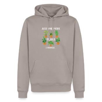 Just one more plant - Men’s Premium Organic Hoodie - taupe - Front - Nico (187cm)
