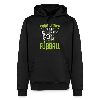 Coole Jungs spielen Fußball Fußballer Kinder - Männer Premium Bio Hoodie - Schwarz - Vorne - Nico (187cm)